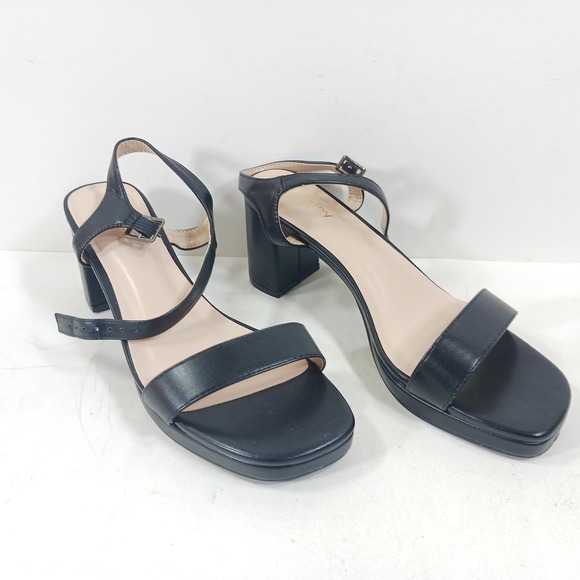 Dumjey Shoes - Dumjey Black Block Heel Sandals Ankle Strap Square Toe Size 9.5 Womens Shoes